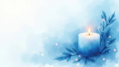 Blue Watercolor Candle With Decorative Foliage