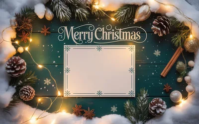 Christmas Greeting Card Mockup With Pine Cones And Lights