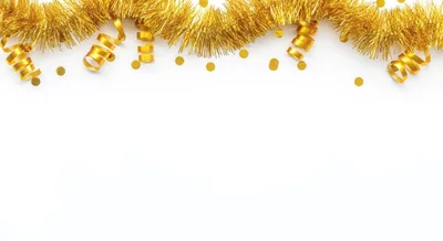 Gold Tinsel And Confetti Border On White Background
