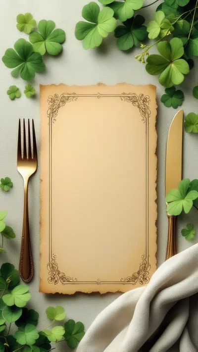Blank Vintage Menu Card With Clover Decorations