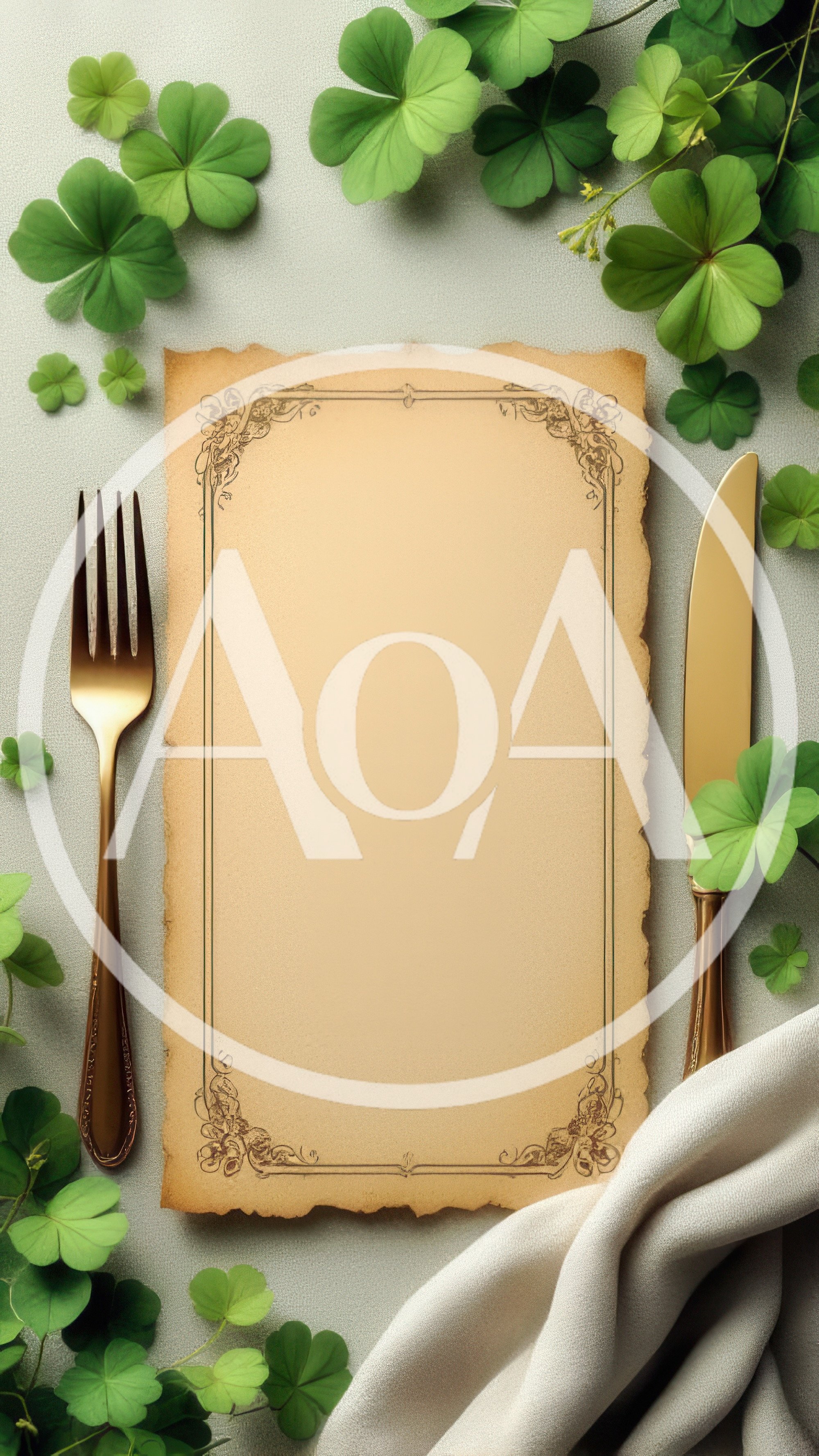 Blank Vintage Menu Card With Clover Decorations