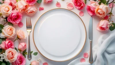 Elegant Table Setting With Roses And Cutlery
