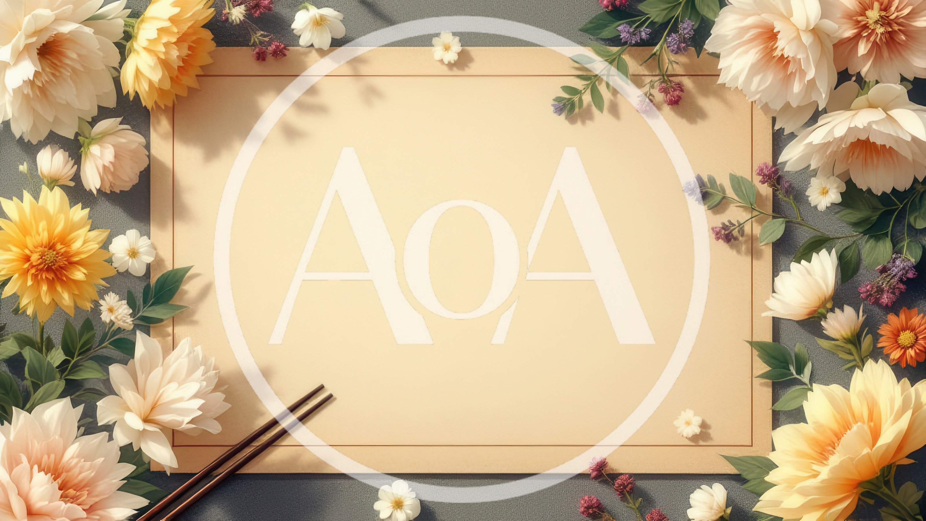 Blank Paper Frame Decorated With Dahlias And Chopsticks