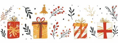 Christmas Holiday Gift Boxes And Festive Botanical Elements