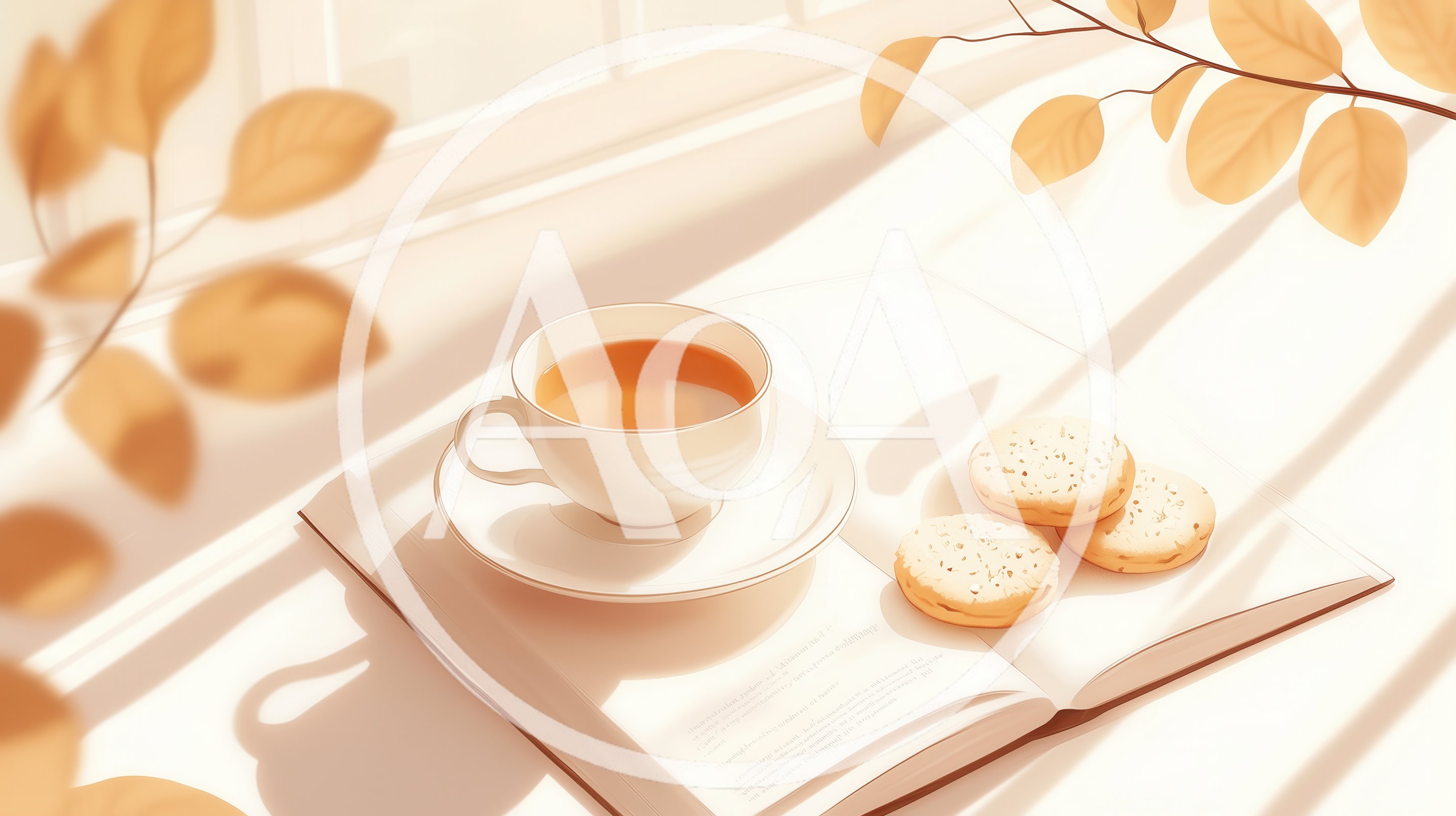 Tea Cup And Cookies On An Open Book