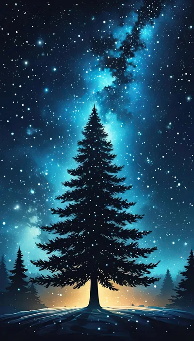 Christmas tree silhouette with stars at night