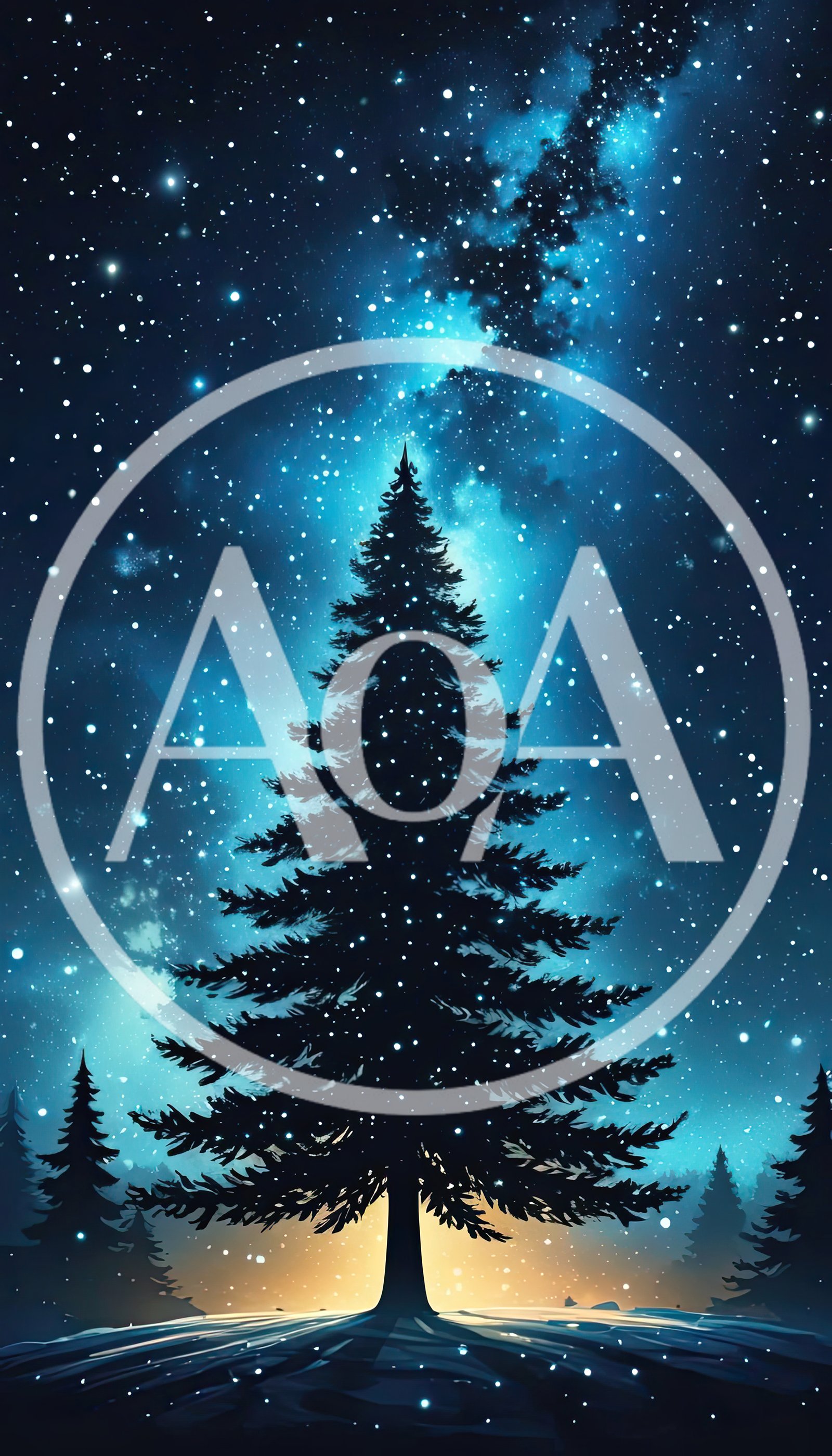 Christmas tree silhouette with stars at night