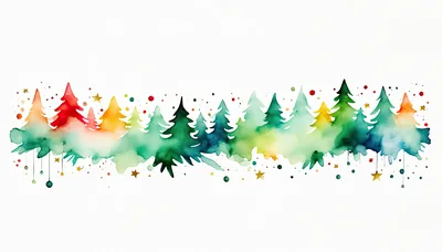 Watercolor Christmas Tree Forest Border Illustration