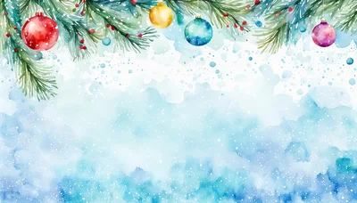 Watercolor Christmas Background With Hanging Ornaments