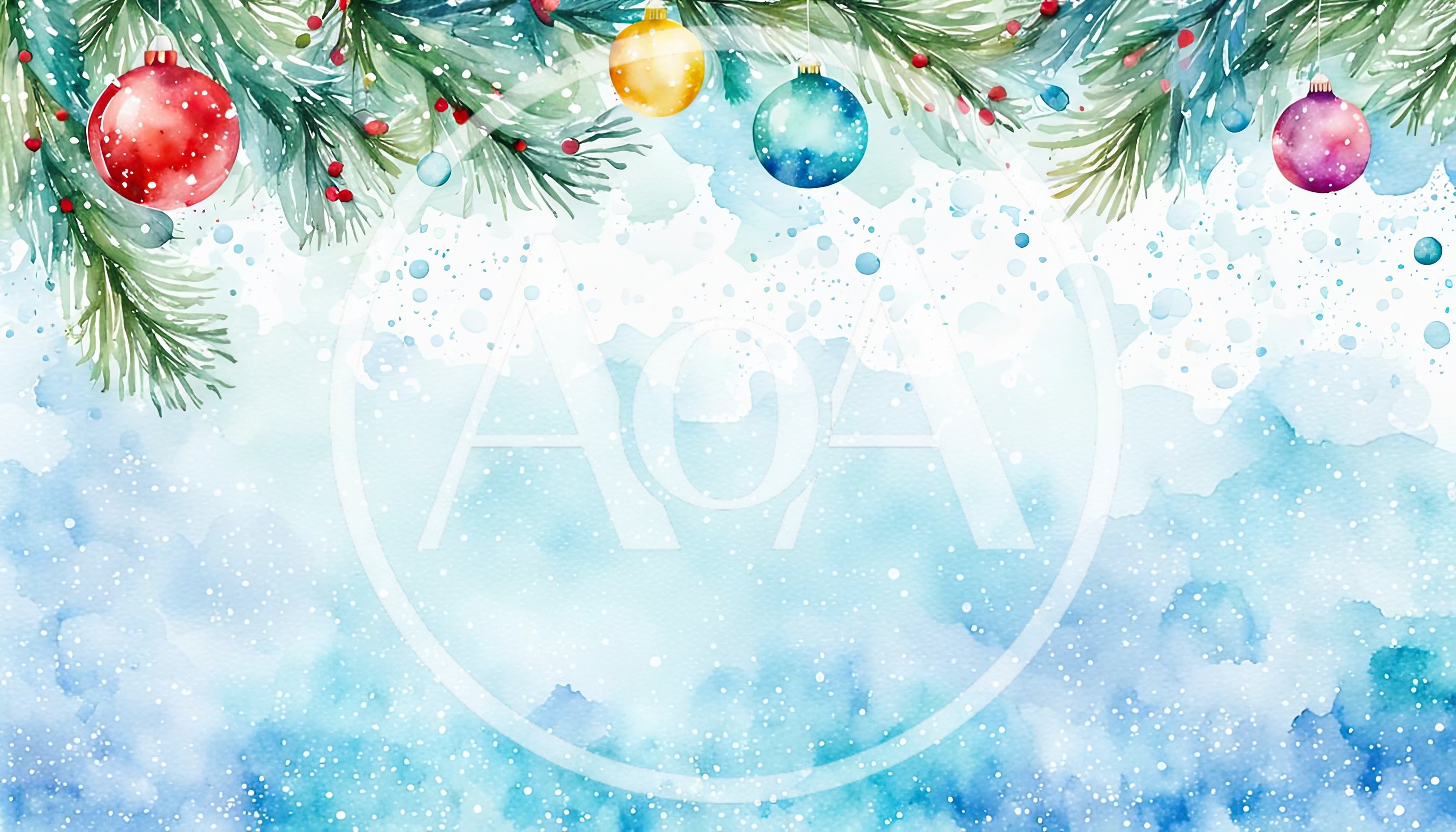 Watercolor Christmas Background With Hanging Ornaments