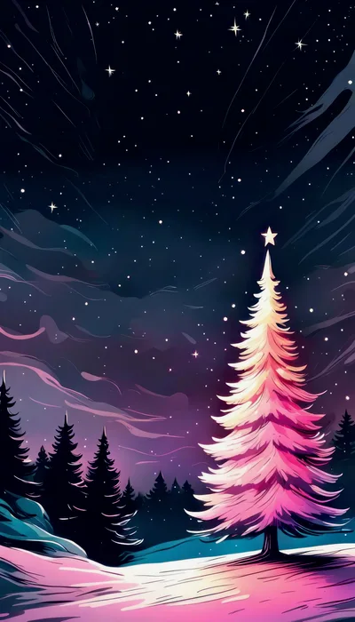 Glowing Christmas Tree In A Snowy Winter Forest