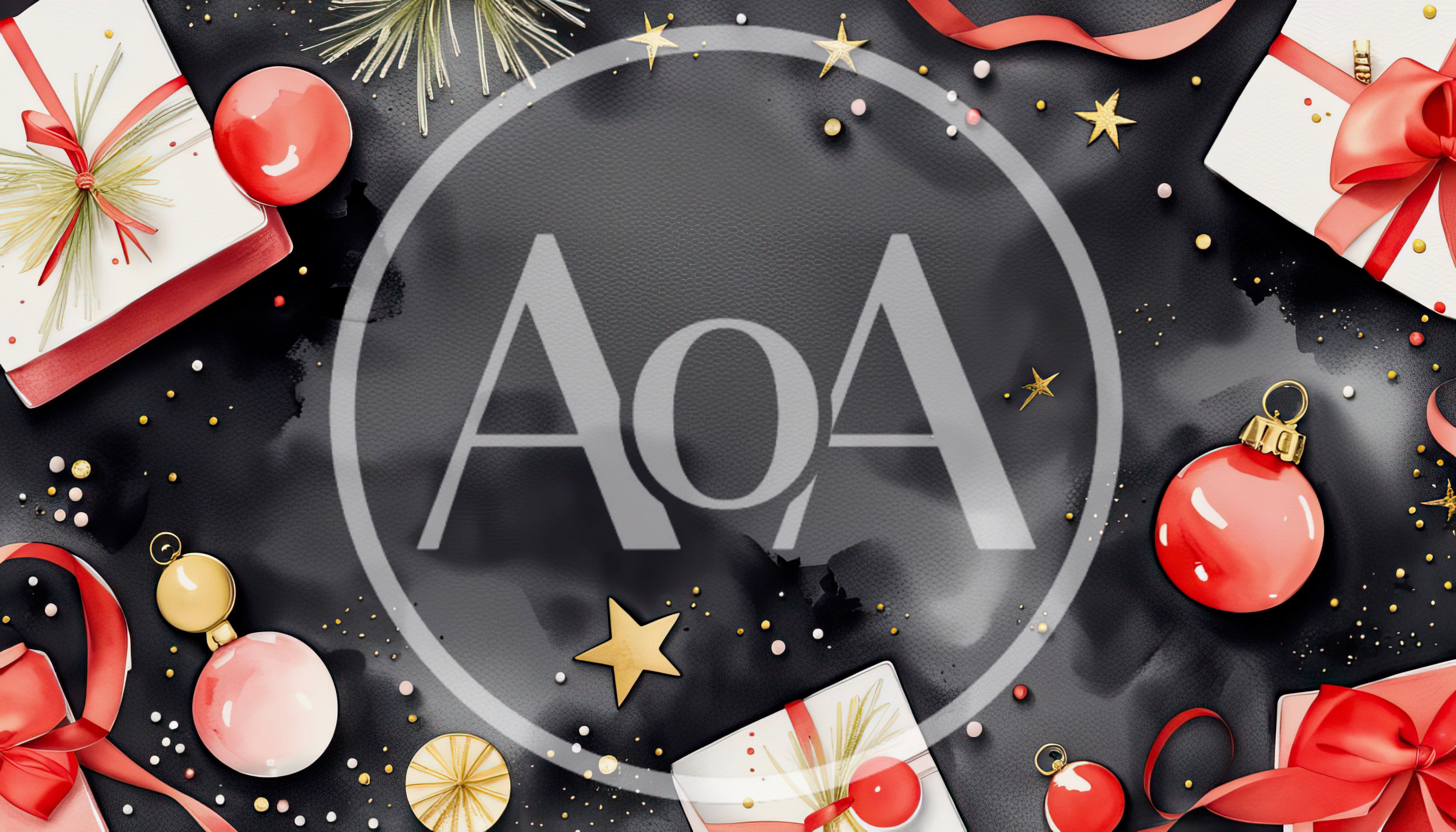 Christmas Gift Boxes and Ornaments on Black Background