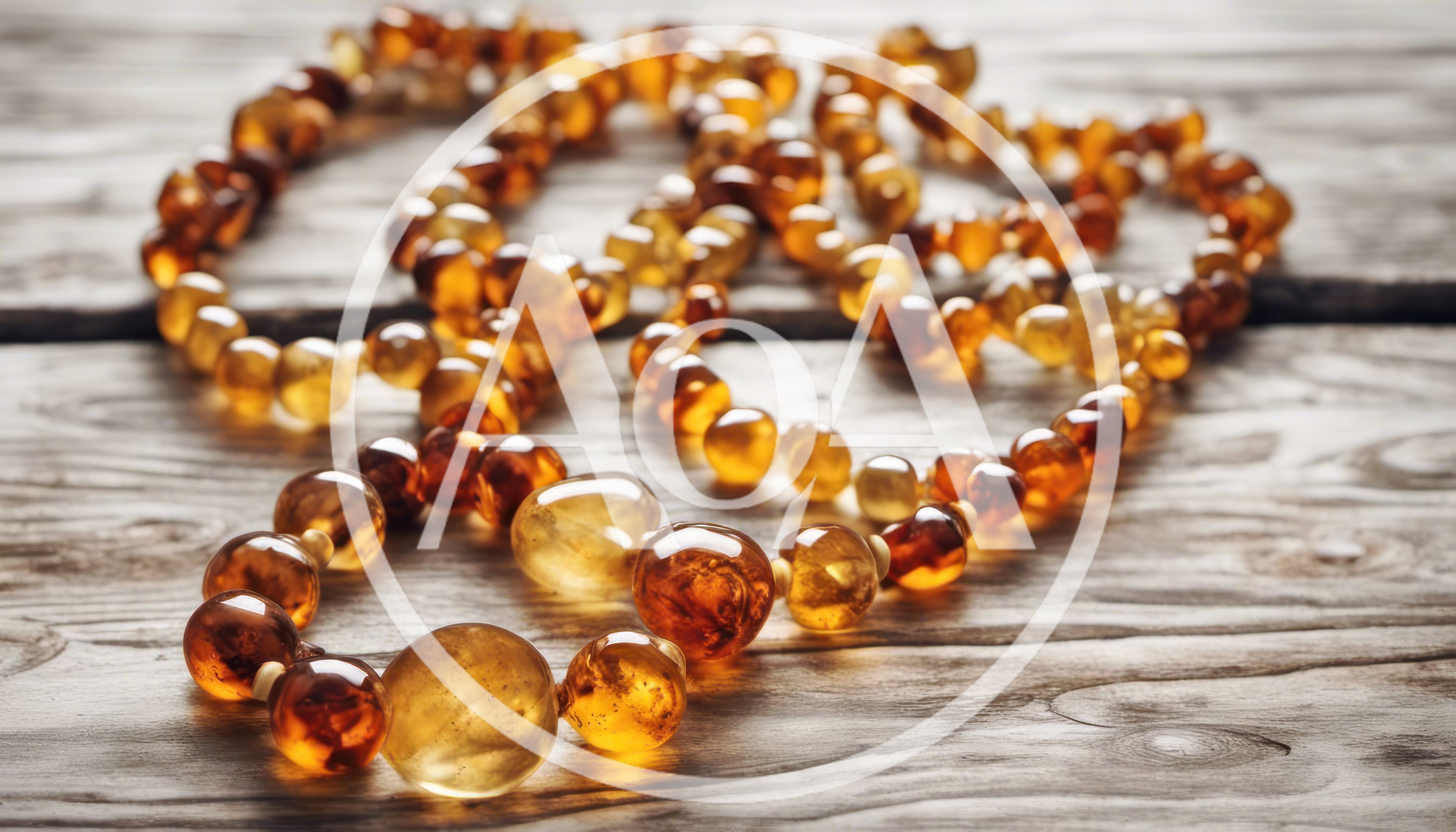 Amber Bead Necklace On Rustic Wooden Surface