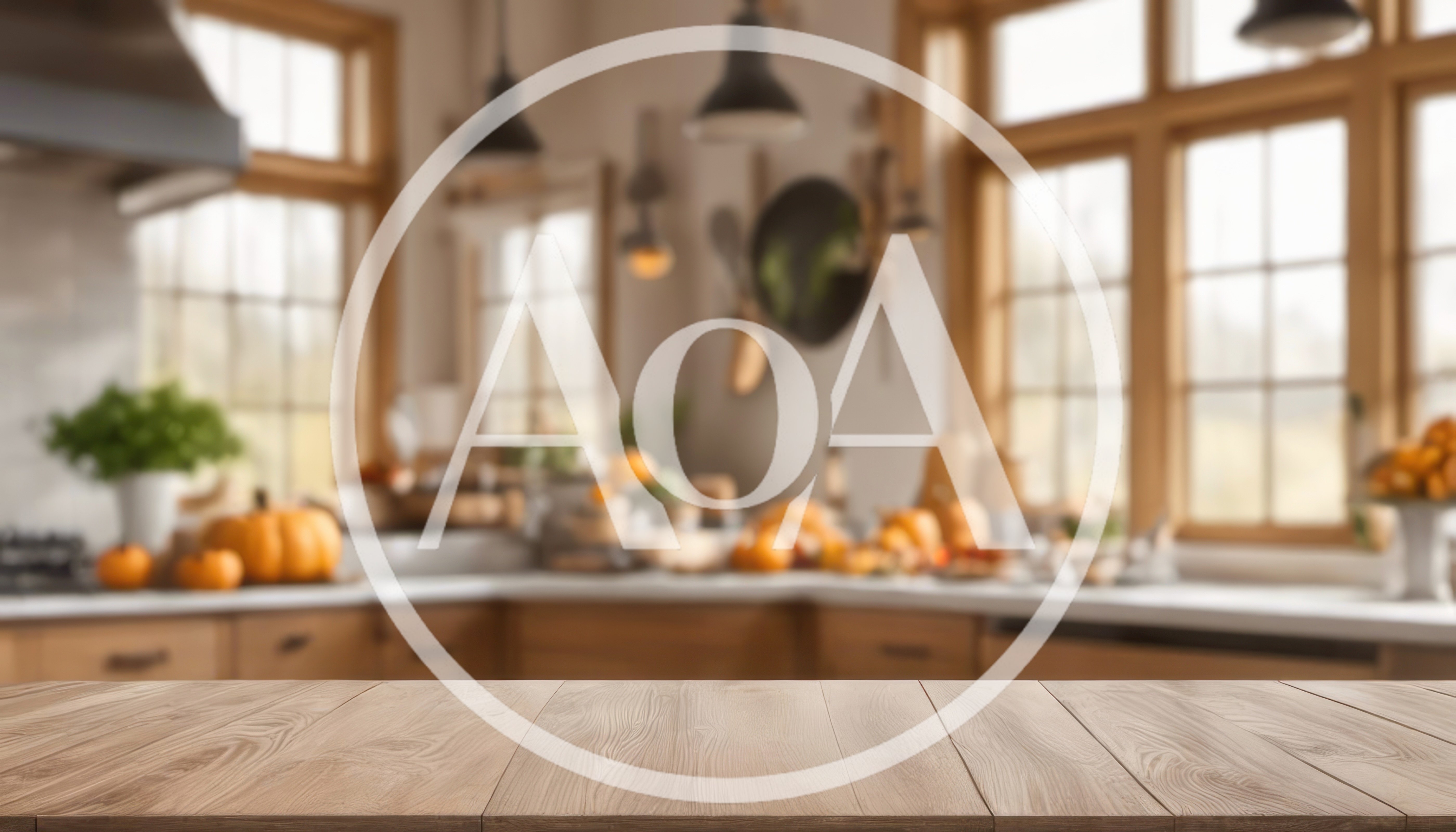 Wooden Kitchen Countertop With Blurred Autumnal Background