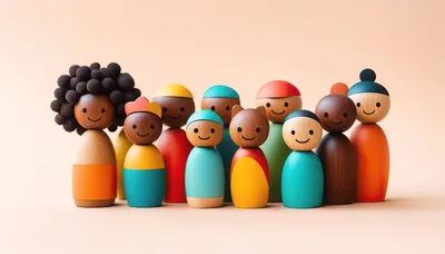 Group Of Wooden Peg Doll Figures