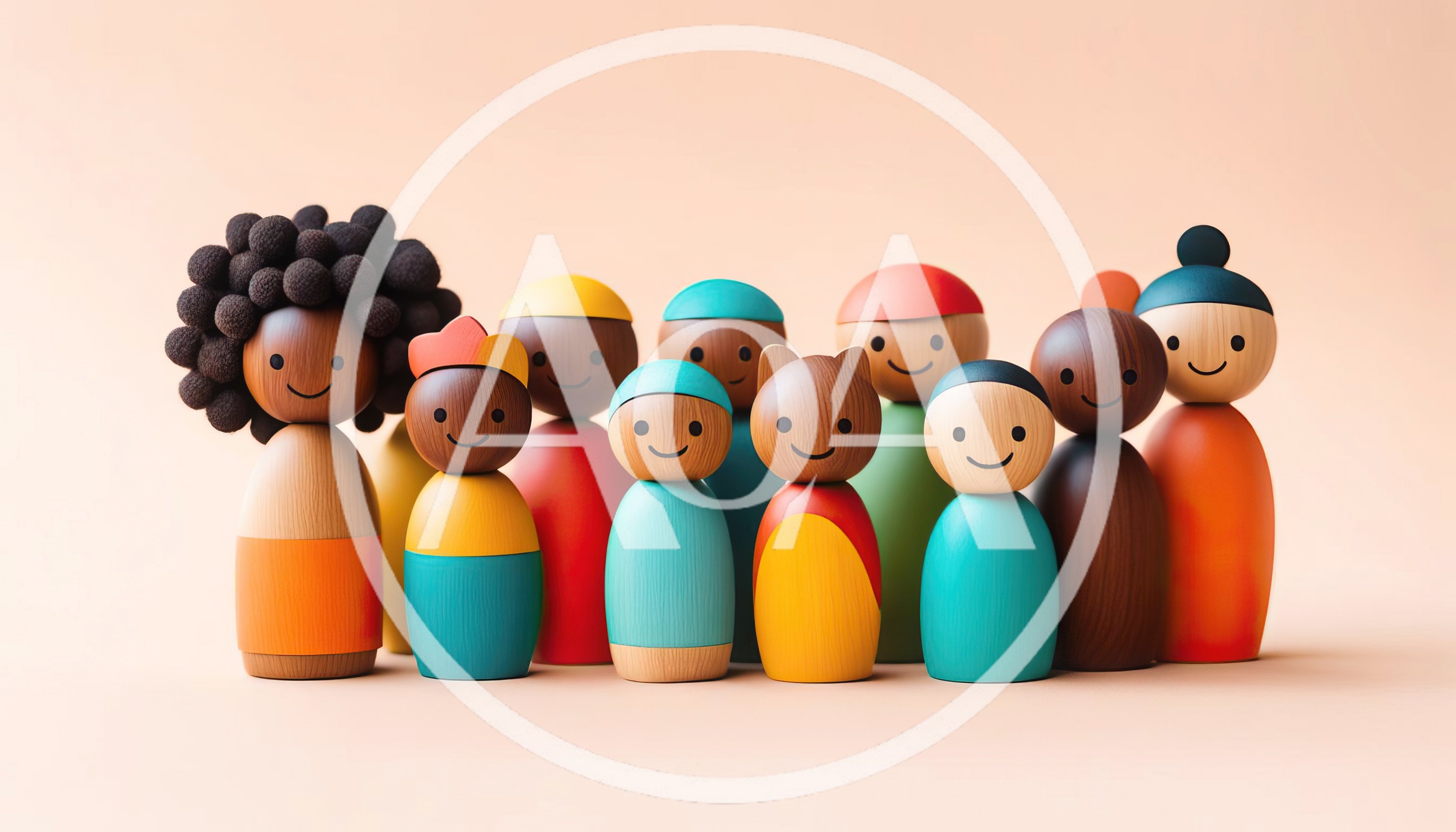 Group Of Wooden Peg Doll Figures