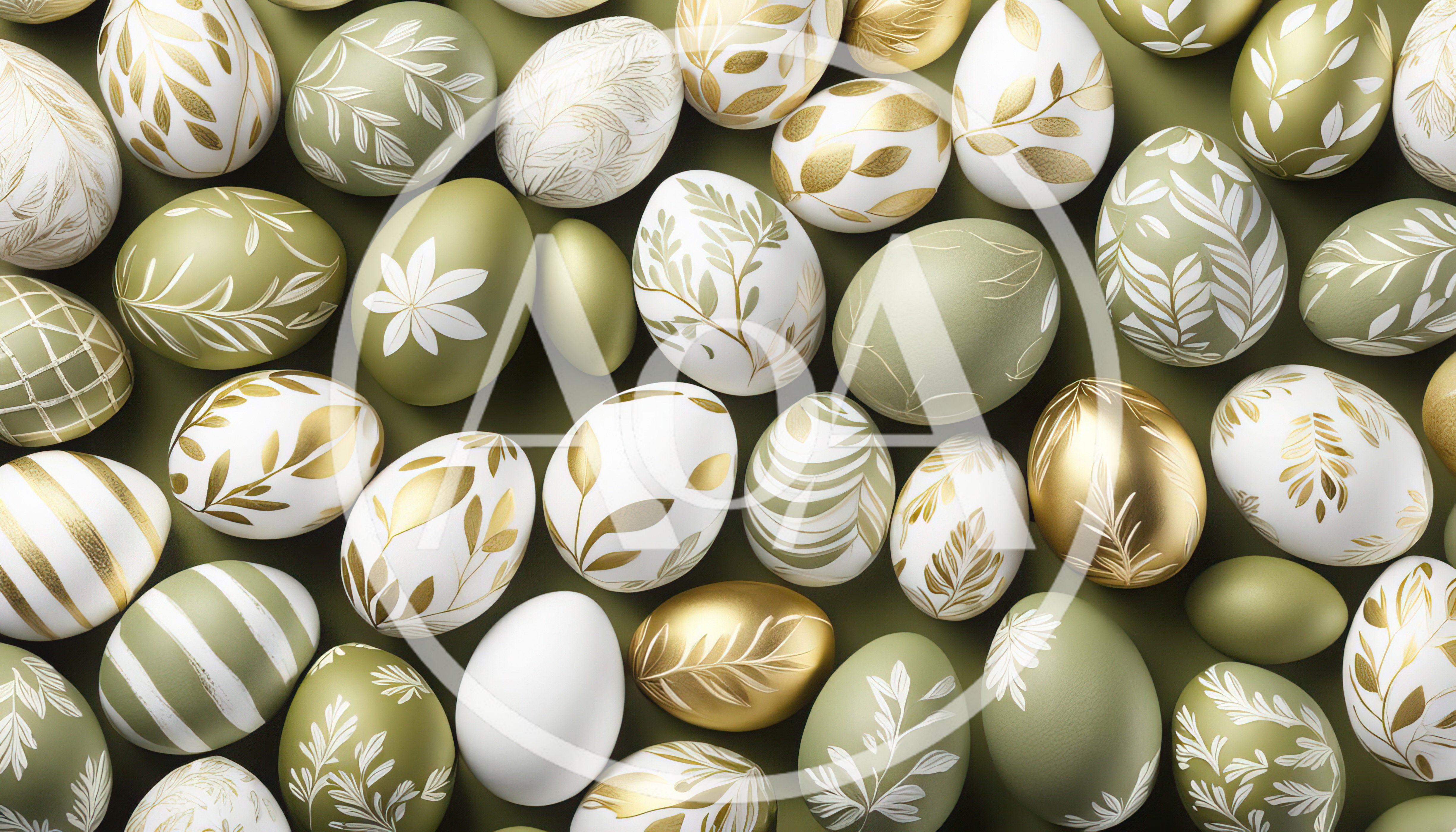Decorative Easter Eggs With Botanical Gold And Green Patterns
