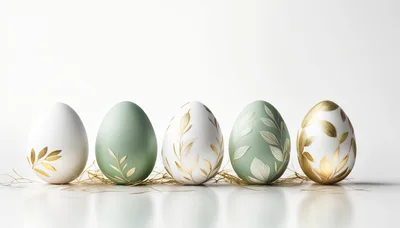Five Decorative Easter Eggs Arranged in a Row