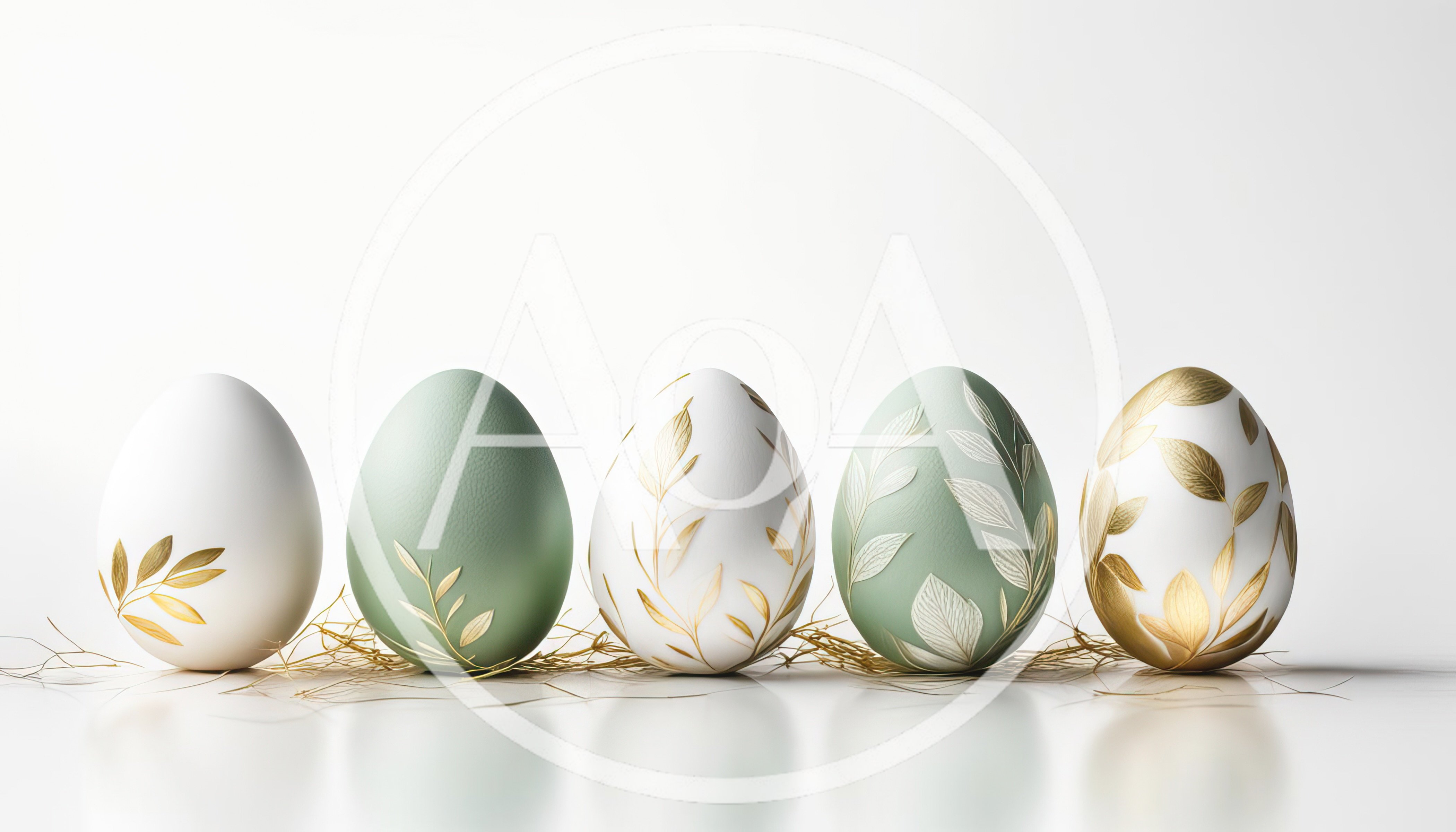 Five Decorative Easter Eggs Arranged in a Row