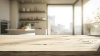 Empty Wooden Table In Modern Kitchen Interior