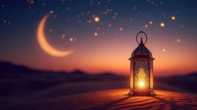 Glowing Ramadan Lantern on Desert Sand Dunes