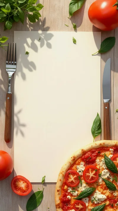 Blank Menu Paper With Pizza And Fresh Ingredients