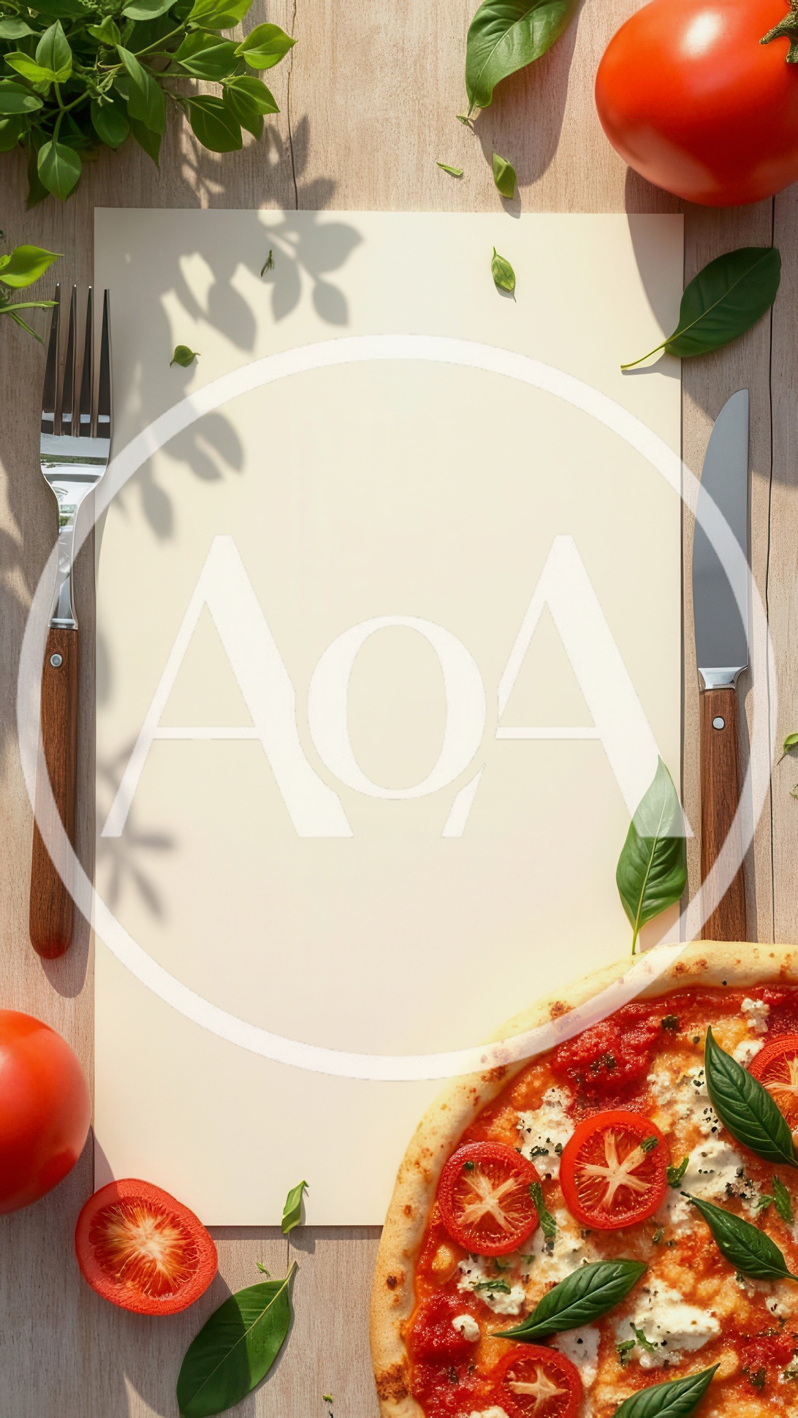 Blank Menu Paper With Pizza And Fresh Ingredients
