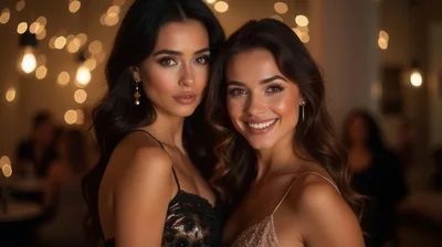 Two Beautiful Women Smiling At A Festive Evening Party