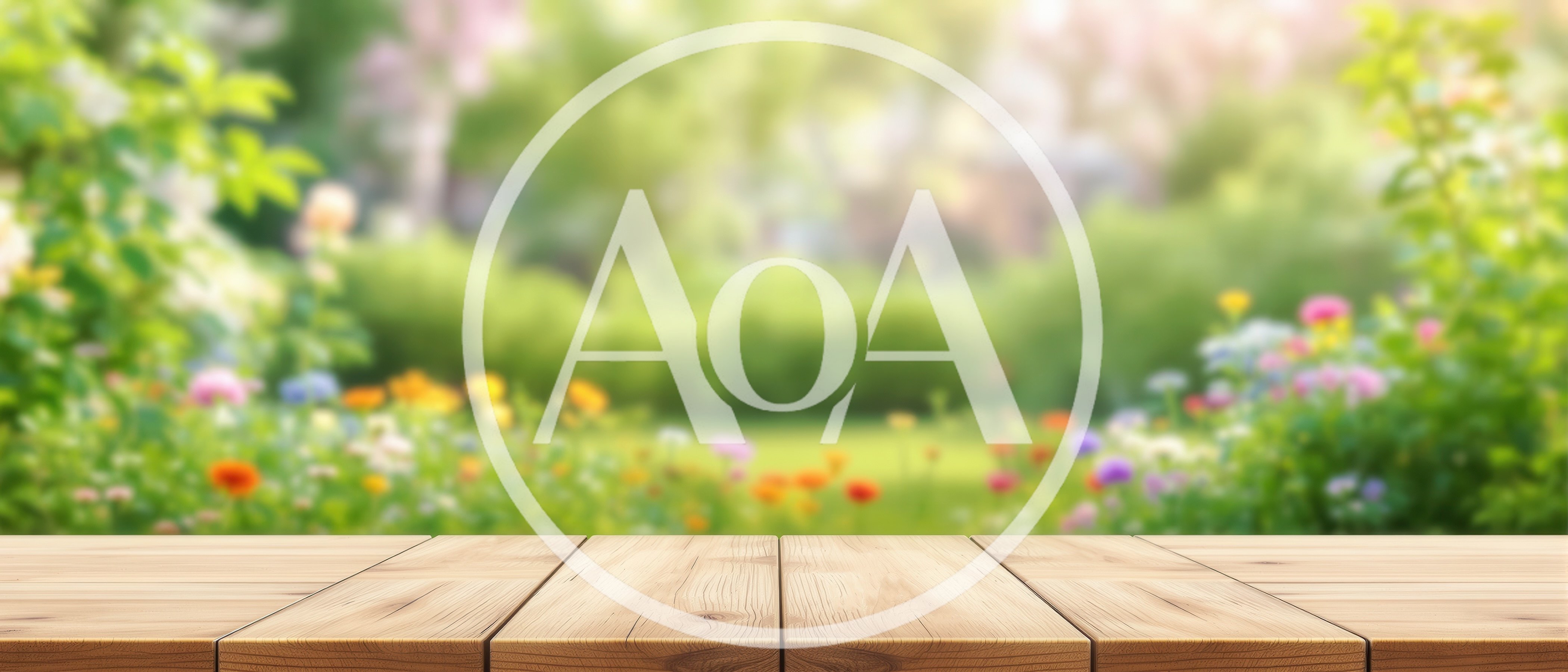 Wooden Table Surface Against Blurred Garden Background