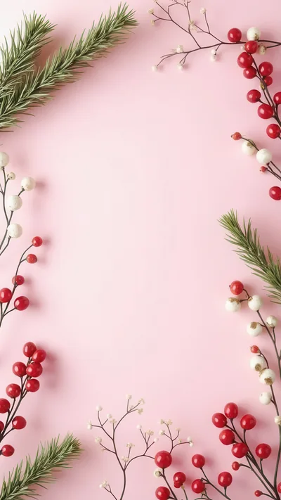 Christmas Holiday Flat Lay Frame on Pink Background
