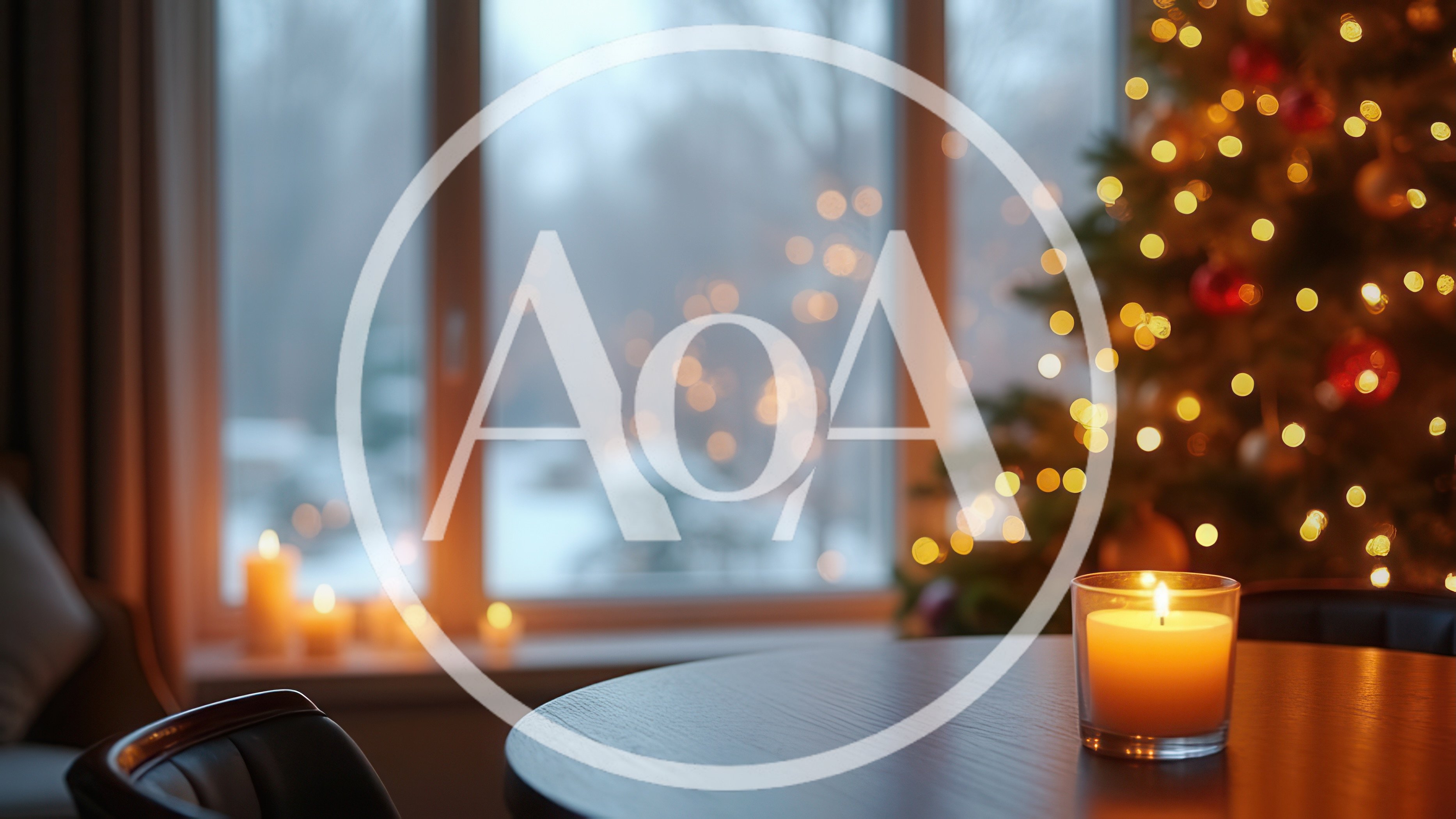 Lit Candle On Table With Christmas Tree Background