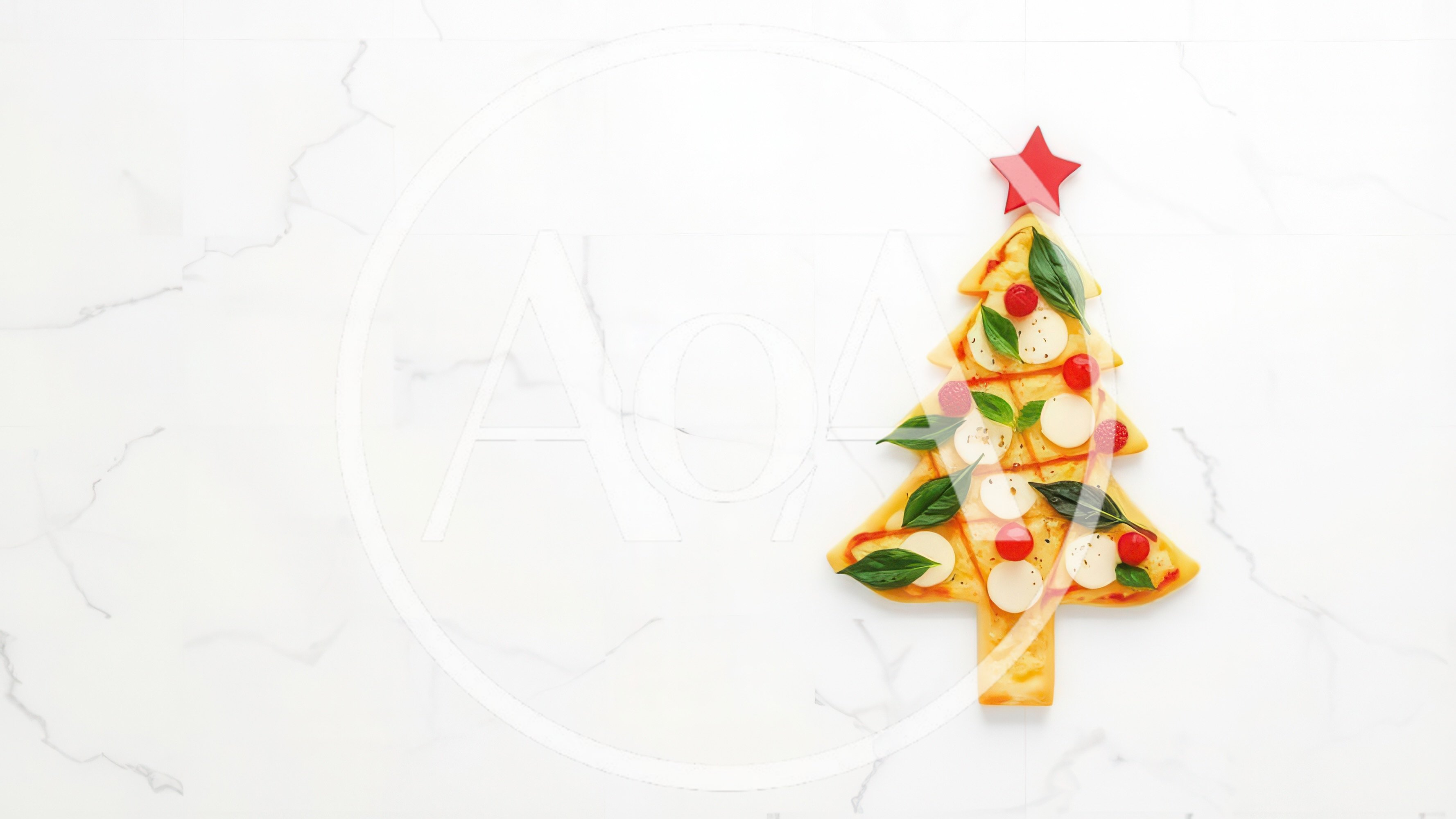 Christmas Tree Shaped Pizza on Marble Background