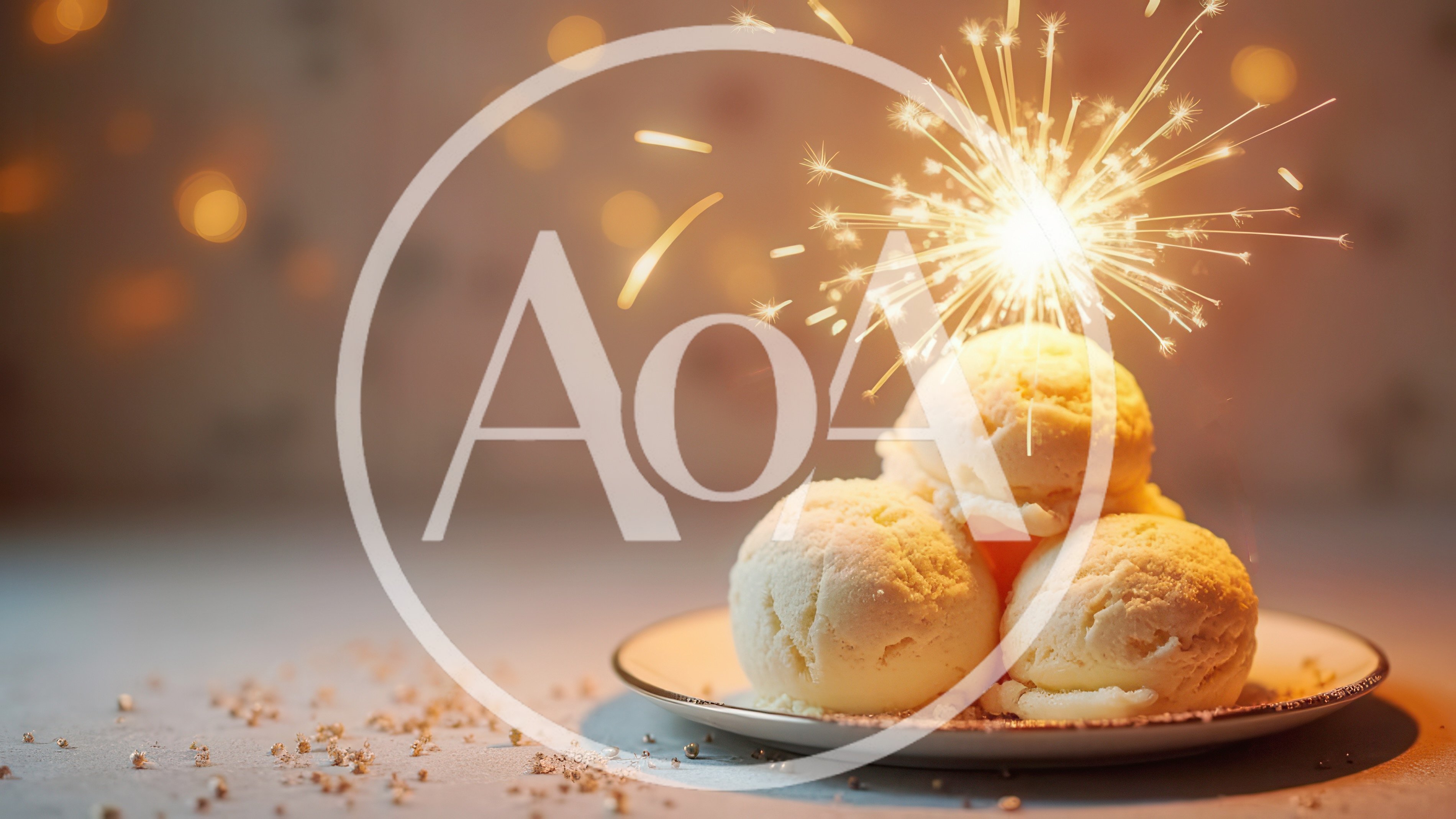 Three Scoops Of Vanilla Ice Cream With A Sparkler
