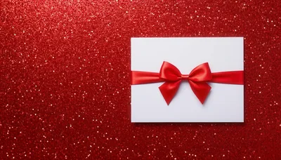 White Envelope With Red Ribbon Bow On Glitter Background