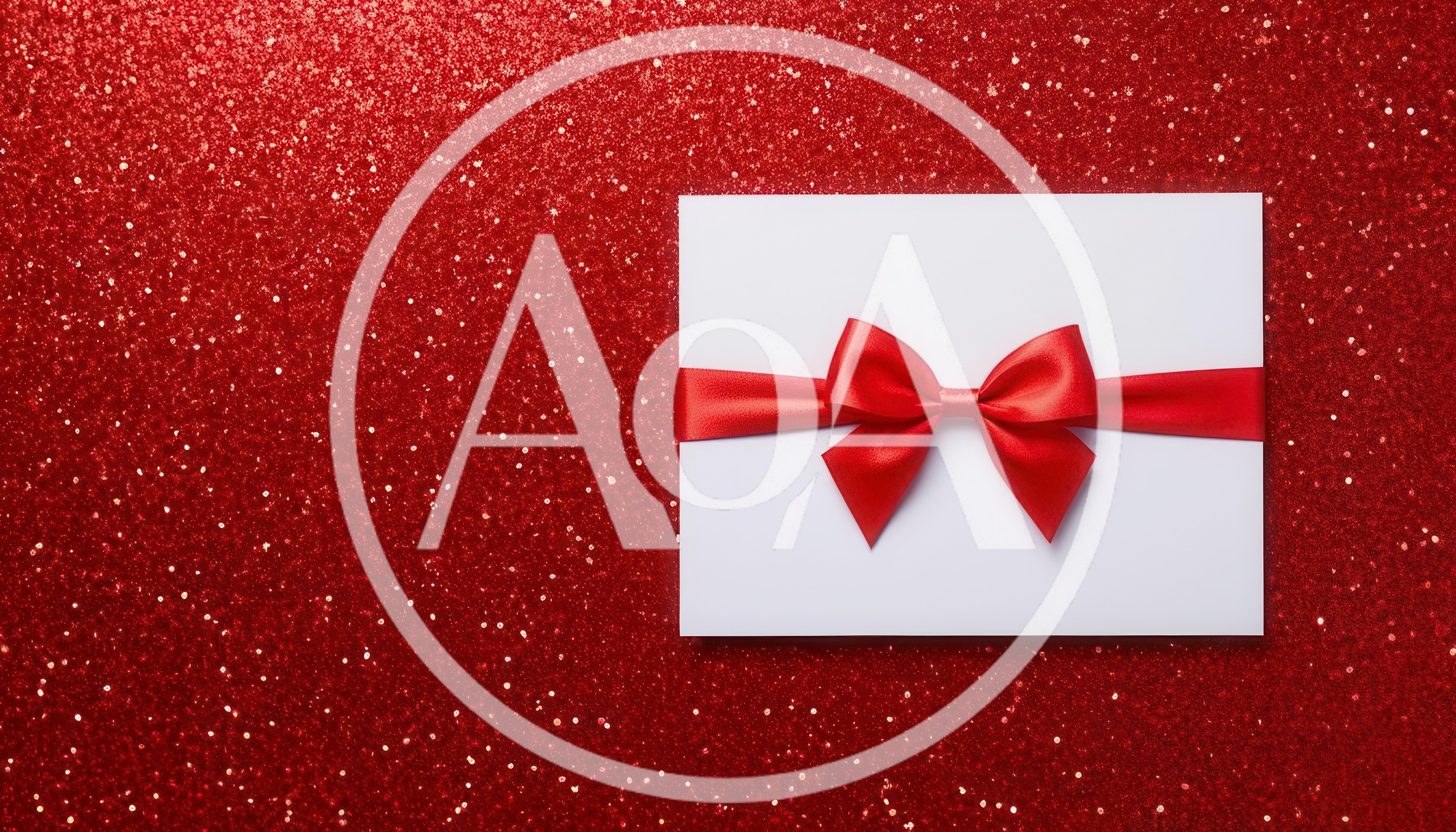 White Envelope With Red Ribbon Bow On Glitter Background