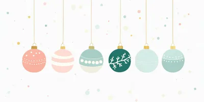 Minimalist Christmas Ornaments Hanging Against A White Background