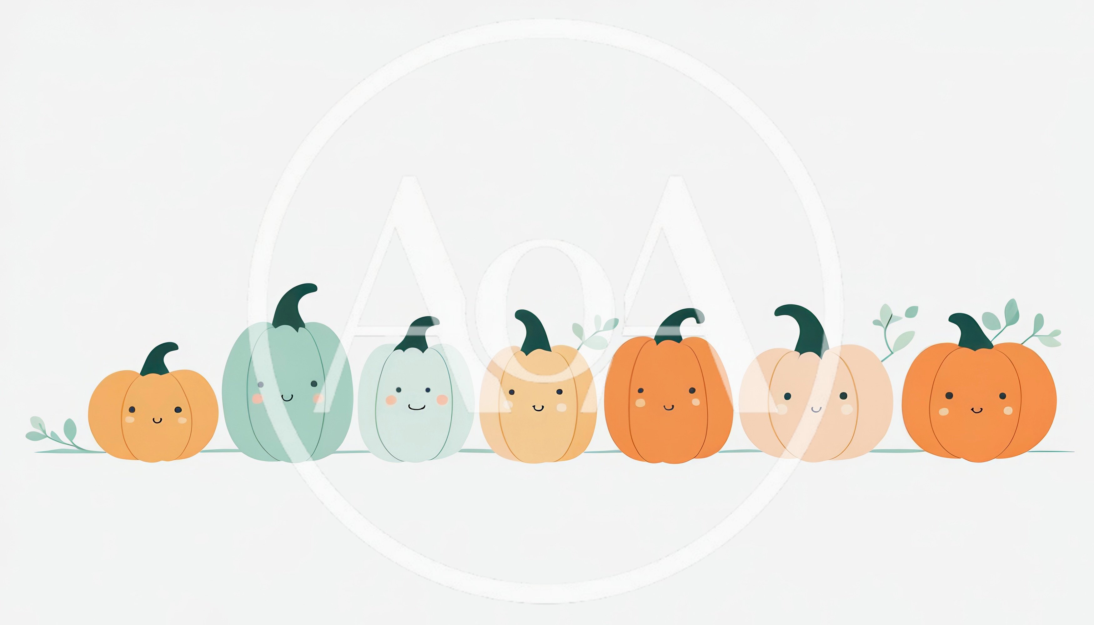 Cute Cartoon Pumpkin Characters In A Row