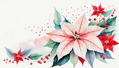 Watercolor Poinsettia Floral Arrangement With Berries