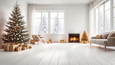 Modern Living Room Decorated For Christmas