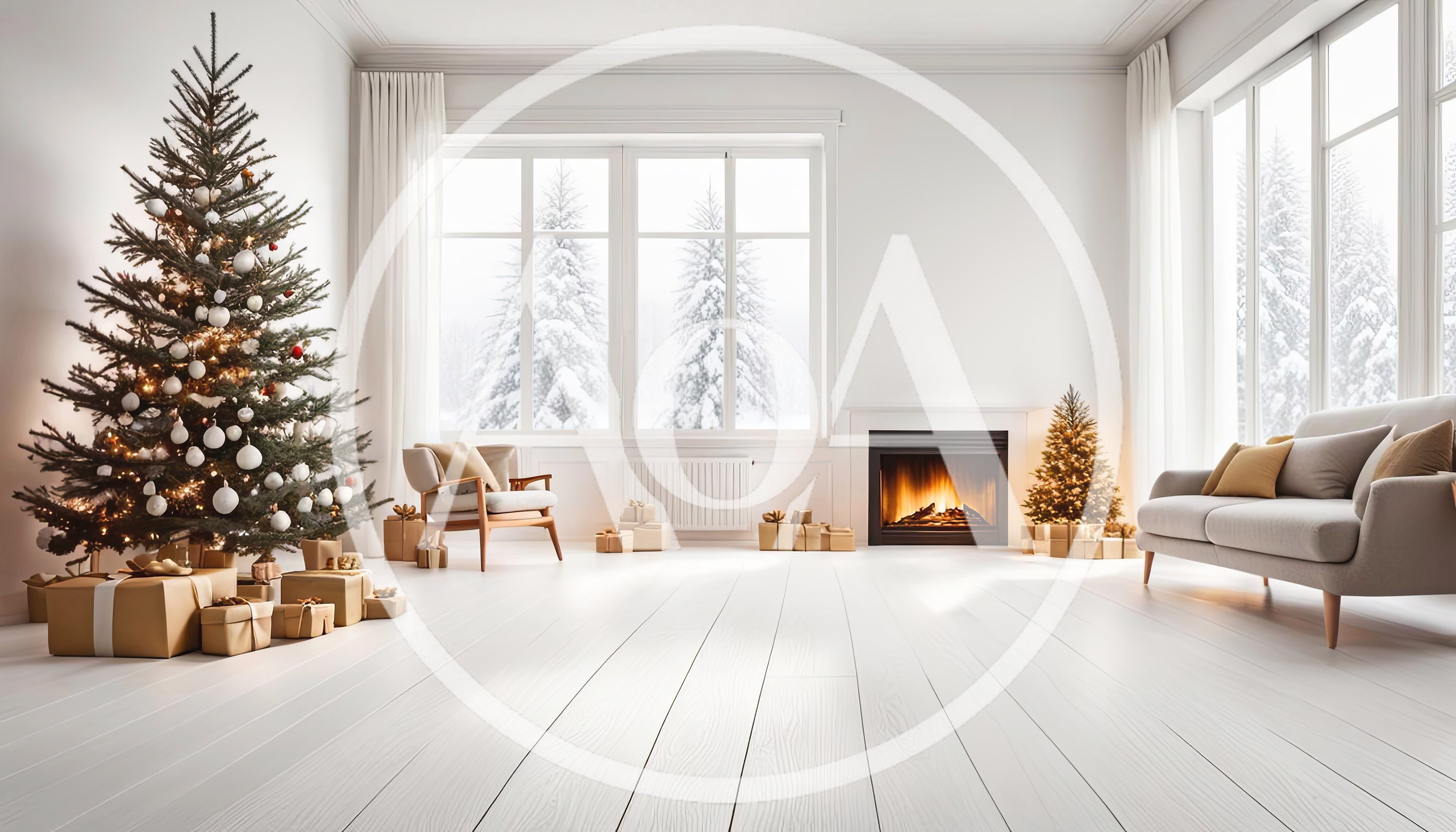 Modern Living Room Decorated For Christmas