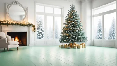 Elegant Christmas Living Room With Decorated Tree And Fireplace
