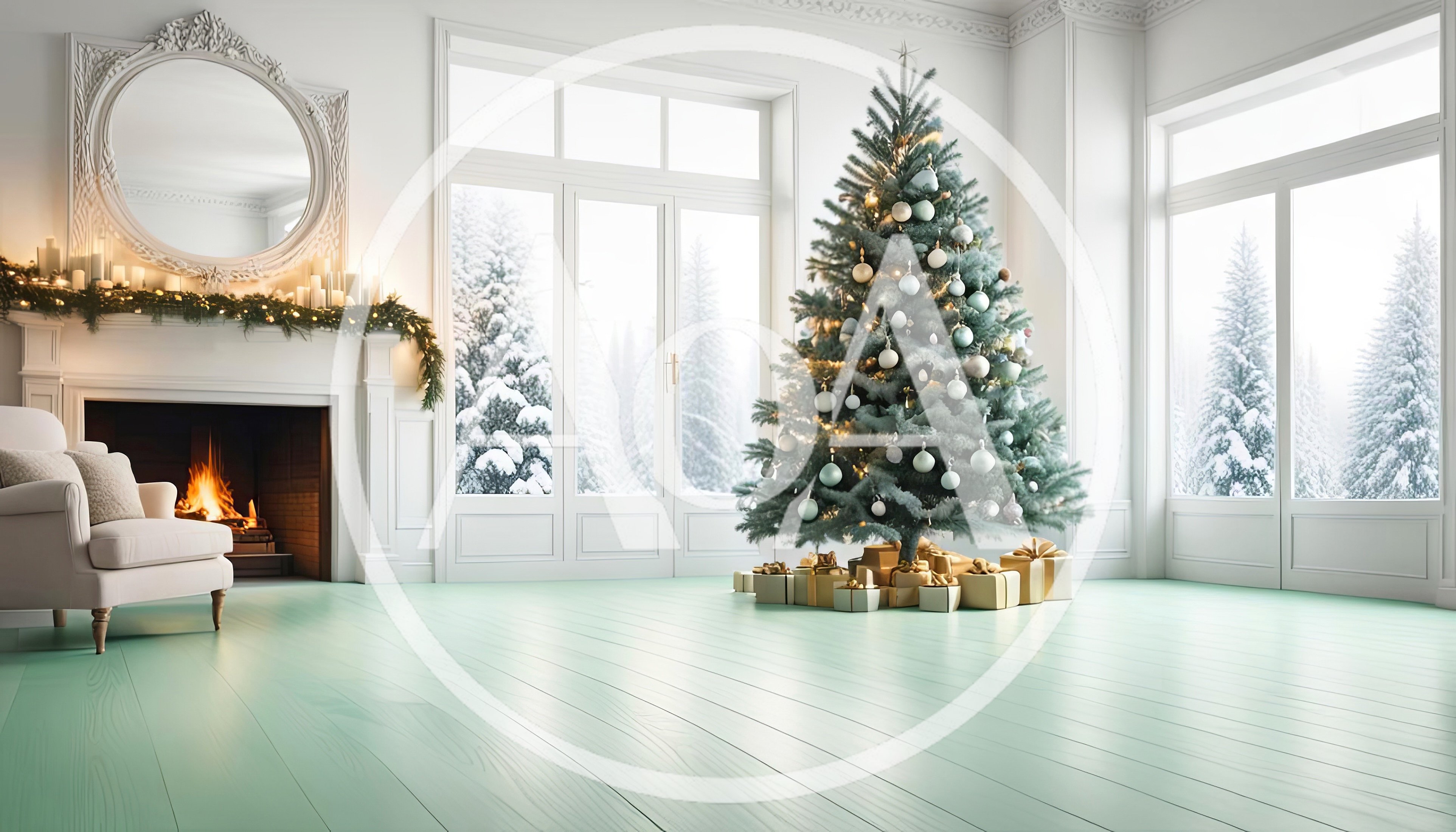 Elegant Christmas Living Room With Decorated Tree And Fireplace