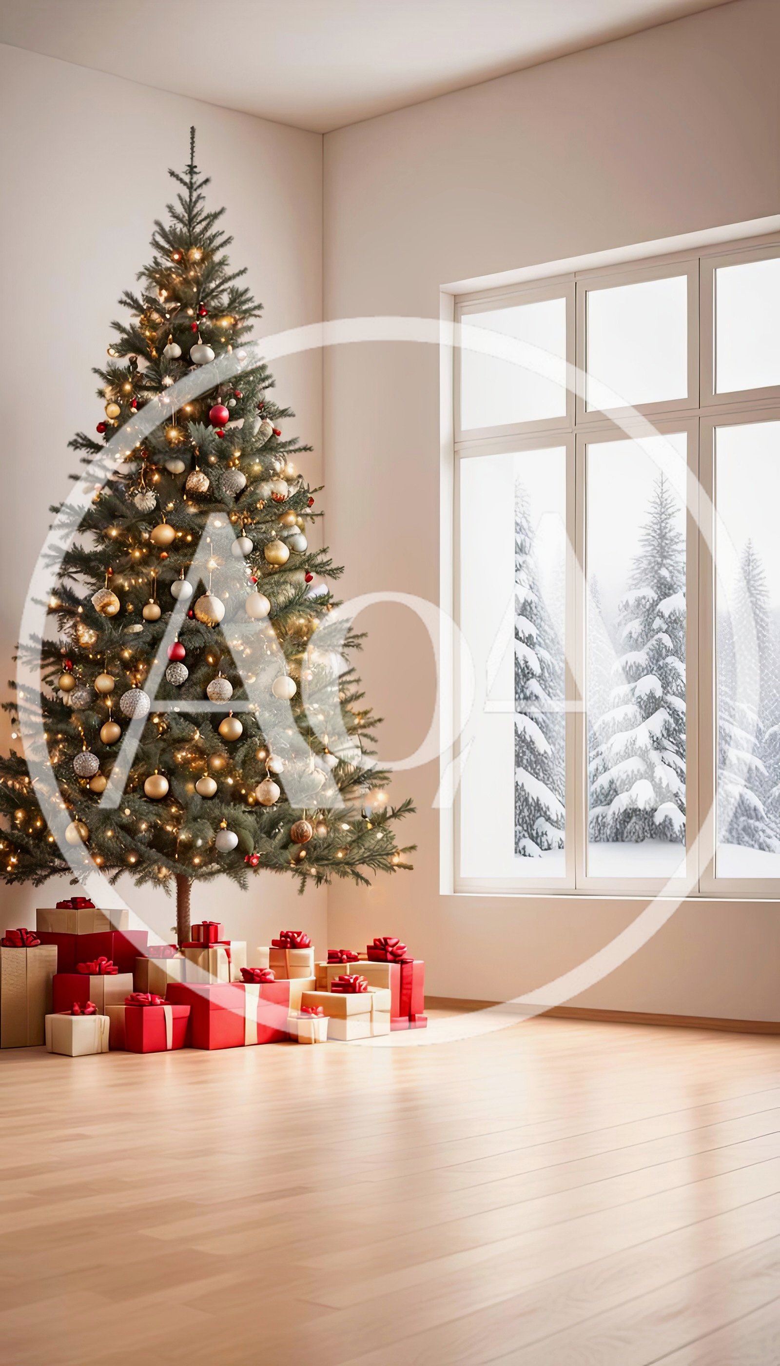 Christmas Tree With Wrapped Gifts In A Minimalist Room