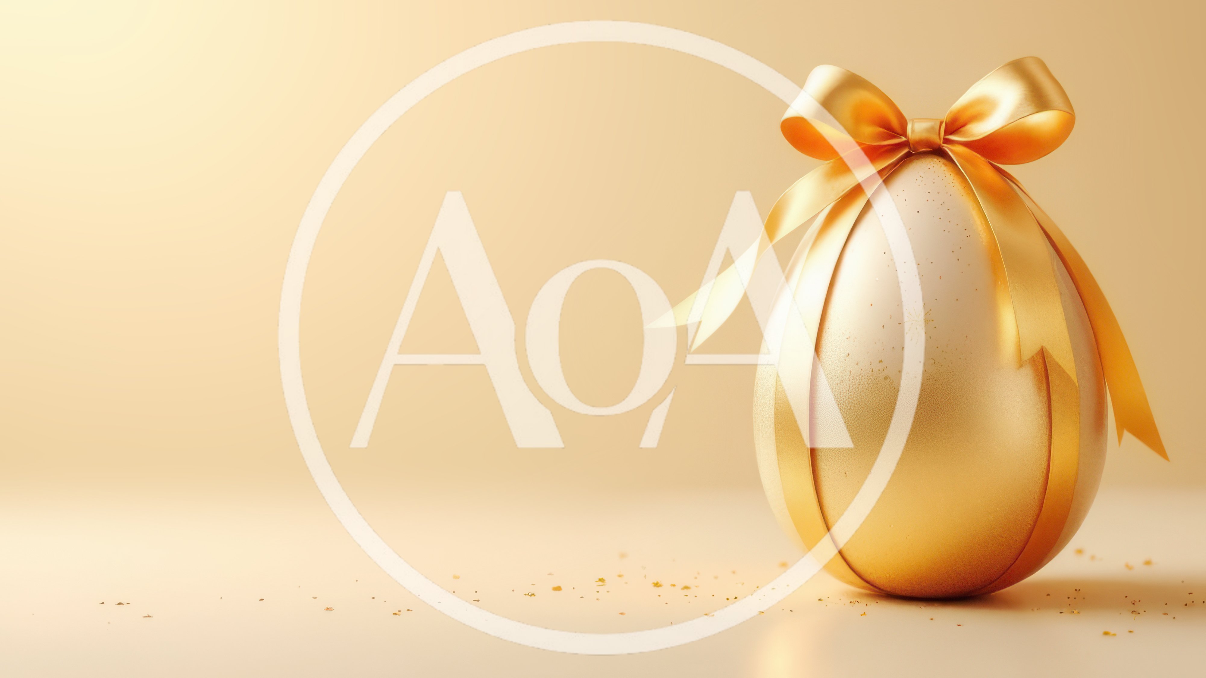 Golden Easter Egg With Ribbon On Beige Background