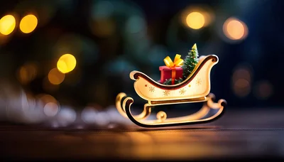Miniature Christmas Sleigh With Gift And Tree