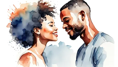 Watercolor Illustration Of A Loving Couple Facing Each Other
