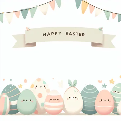 Cute Easter Eggs With Happy Faces And Bunting