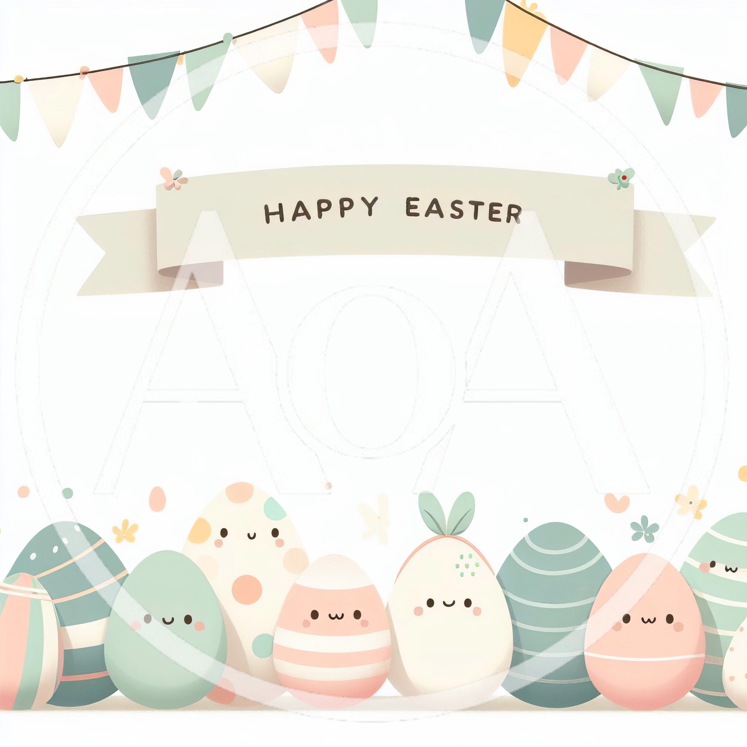 Cute Easter Eggs With Happy Faces And Bunting