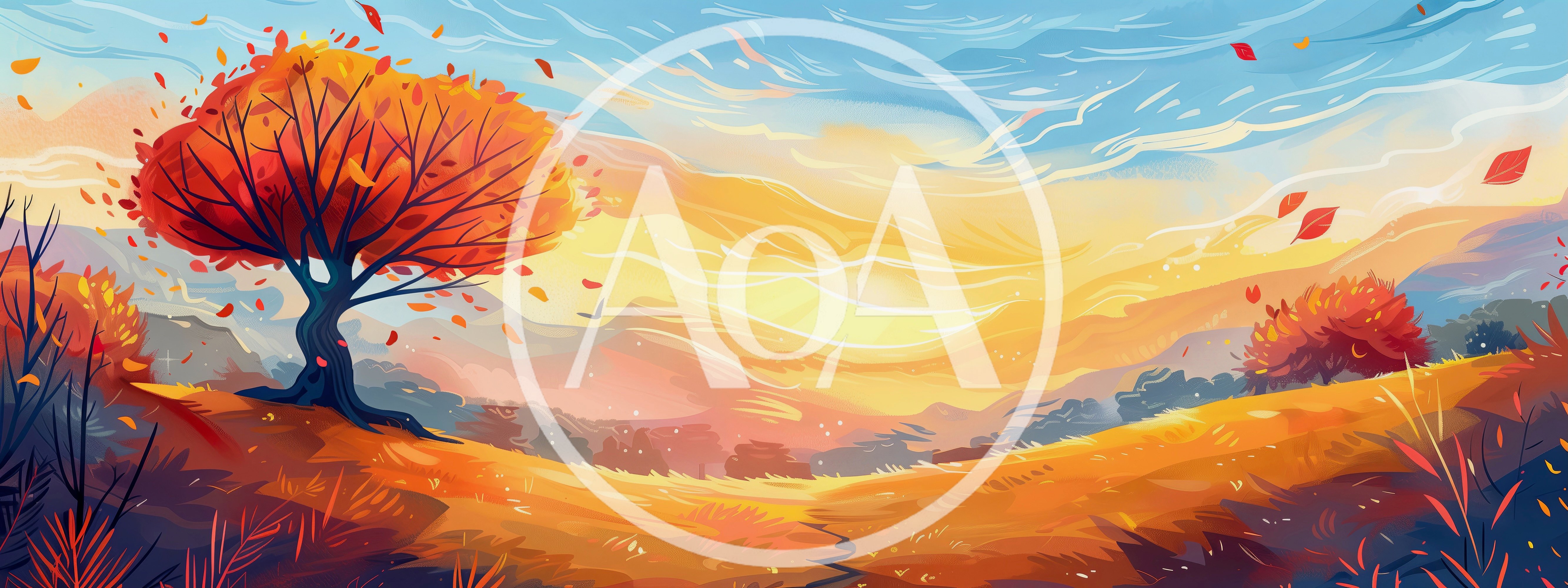 Autumn Landscape With Vibrant Orange Tree At Sunset