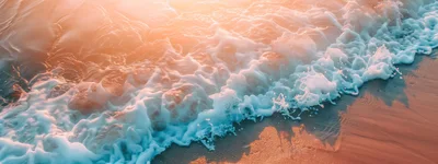 Ocean Wave Crashing On Sandy Beach At Sunset